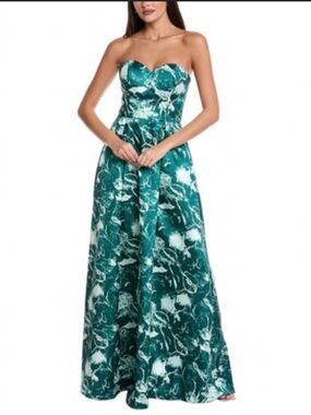 Rene Ruiz Teal Green Marble Strapless Maxi Gown